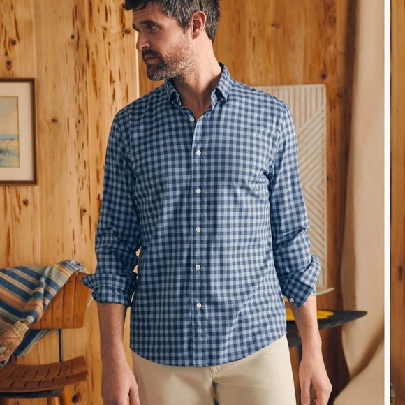 Faherty Men's Large Movement Shirts Navy Skies Check Long Sleeve Button Down L - Picture 1 of 11